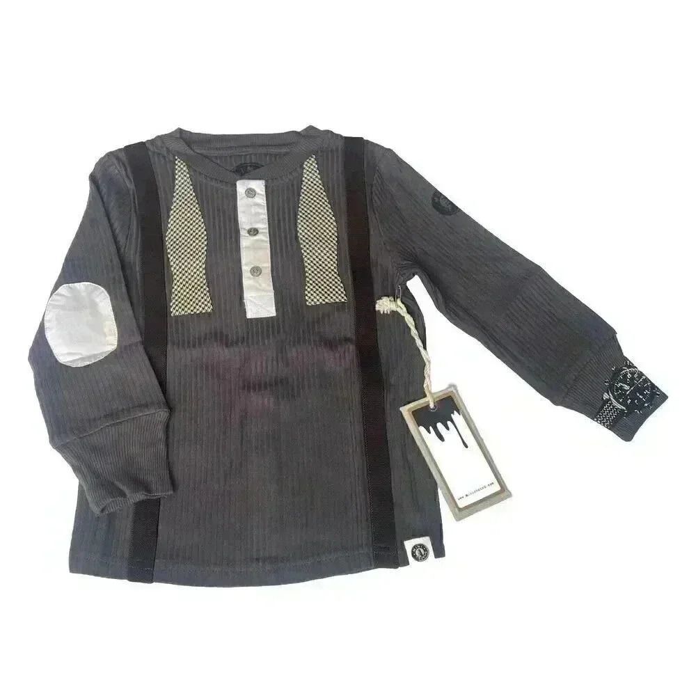 NWT Mini Shatsu Real Suspender Bow Tie Henley Shirt Long Sleeve Toddler Boy 2T
